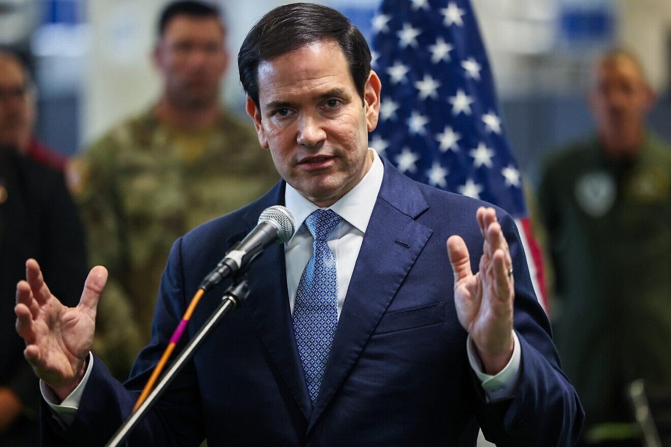 U.S. Secretary of State Marco Rubio holds a press conference at the Civil-Military Coordination Center in Kiryat Gat, Oct. 24, 2025. Photo by Fadel Senna/AP/POOL.