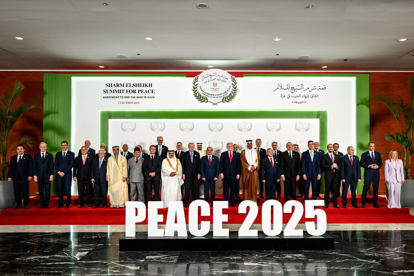 U.S. President Donald Trump poses for a photo with world leaders at the Tonino Lamborghini International Convention Center in Sharm-el Sheikh, Egypt, during a summit on ending the war in Gaza and advancing peace in the Middle East, on Oct. 13, 2025. Credit: Official White House Photo by Daniel Torok. U.S. President Donald Trump poses for a photo with world leaders at the Tonino Lamborghini International Convention Center in Sharm-el Sheikh, Egypt, during a summit on ending the war in Gaza and advancing peace in the Middle East, on Oct. 13, 2025. Credit: Official White House Photo by Daniel Torok.