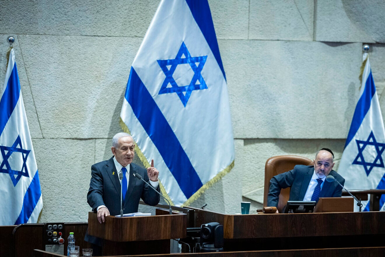 Israeli Prime Minister Benjamin Netanyahu speaks in the plenum hall of the Knesset, the Israeli parliament in Jerusalem, Dec. 8, 2025. Photo by Chaim Goldberg/Flash90. Israeli Prime Minister Benjamin Netanyahu speaks in the plenum hall of the Knesset, the Israeli parliament in Jerusalem, Dec. 8, 2025. Photo by Chaim Goldberg/Flash90.