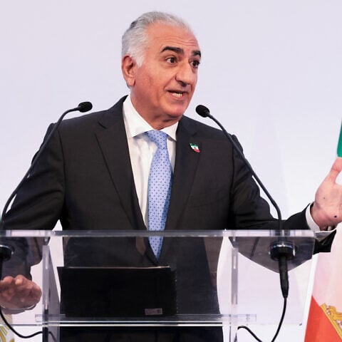 Iranian Crown Prince Reza Pahlavi holds a press conference in Paris on June 23, 2025. Photo by Joel Saget/AFP via Getty Images.