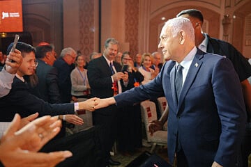 Prime minister Benjamin Netanyahu at the JNS International Policy Summit 2025. Sunday, April 28. Photo by Shahar Yurman. Prime minister Benjamin Netanyahu at the JNS International Policy Summit 2025. Sunday, April 28. Photo by Shahar Yurman.